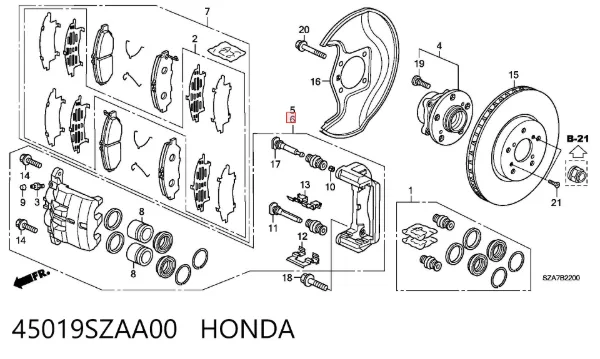 Супорт гальмівний передній лівий 45019SZAA00 Honda