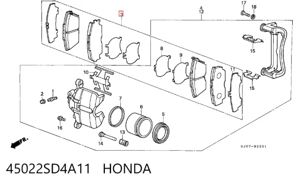 Передні тормозні колодки 45022SD4A11 Honda