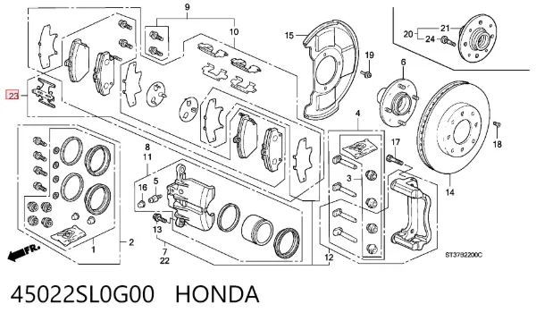 Передні тормозні колодки 45022SL0G00 Honda