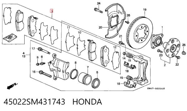 Передні тормозні колодки 45022SM431743 Honda