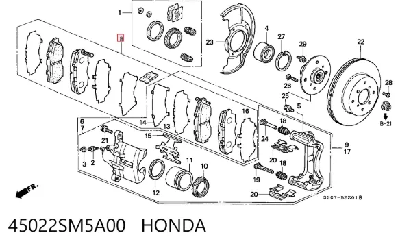 Передні тормозні колодки 45022SM5A00 Honda