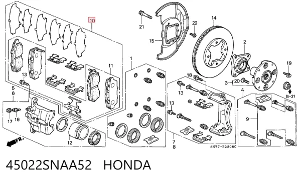 Передні тормозні колодки 45022SNAA52 Honda