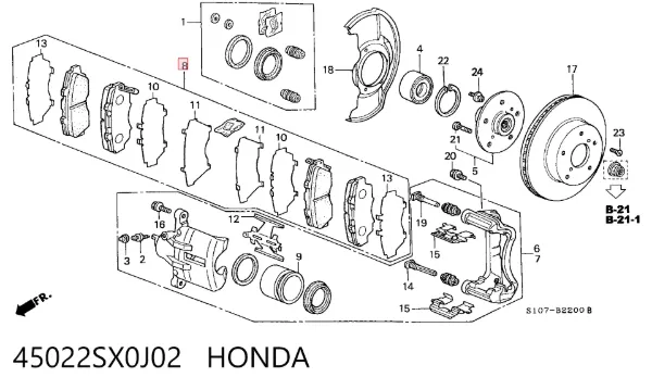 Передні тормозні колодки 45022SX0J02 Honda