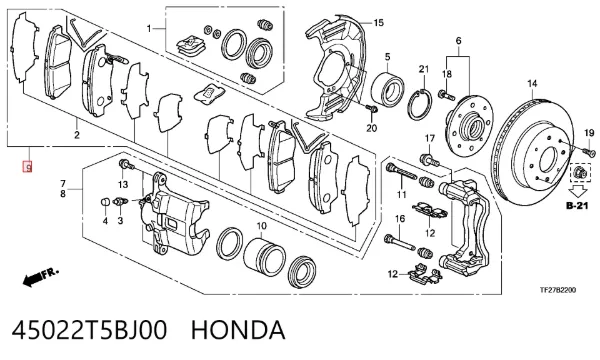 Передні тормозні колодки 45022T5BJ00 Honda