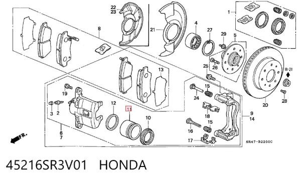 Поршень супорту гальмівного, переднього 45216SR3V01 Honda