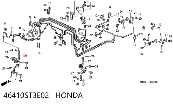 Шланг гальмівний передній, правий 46410ST3E02 Honda