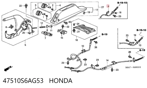 Трос ручного гальма задній, правий 47510S6AG53 Honda