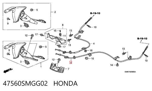 Трос ручного гальма задній, лівий 47560SMGG02 Honda