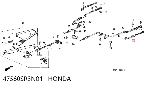 Трос ручного гальма задній, лівий 47560SR3N01 Honda