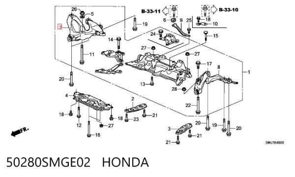 Кронштейн передньої балки 50280SMGE02 Honda