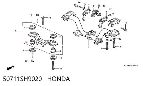 Сайлентблок траверси кріплення заднього редуктора, передній 50711SH9020 Honda
