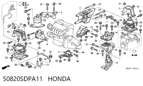 Подушка (опора) двигуна, права 50820SDPA11 Honda