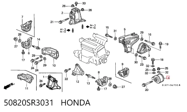Подушка (опора) двигуна, ліва 50820SR3031 Honda