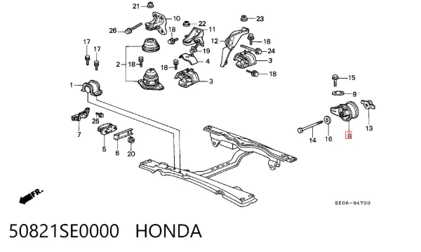 Подушка (опора) двигуна, ліва 50821SE0000 Honda
