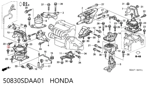 Подушка двигуна передня 50830SDAA01 Honda