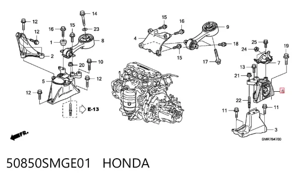 Подушка (опора) двигуна, ліва 50850SMGE01 Honda