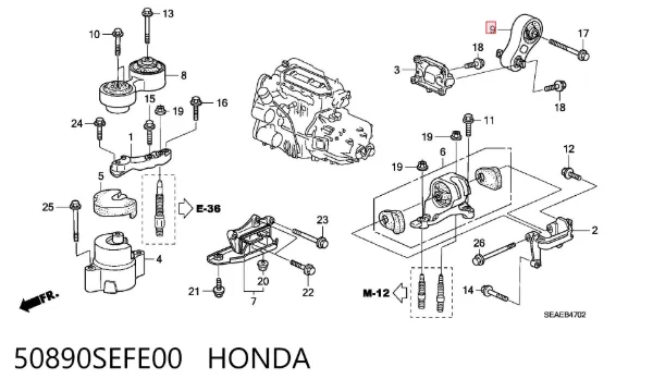 Подушка двигуна задня 50890SEFE00 Honda