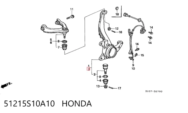 Цапфа - поворотний кулак передній, лівий 51215S10A10 Honda