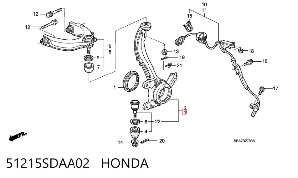 Цапфа - поворотний кулак передній, лівий 51215SDAA02 Honda
