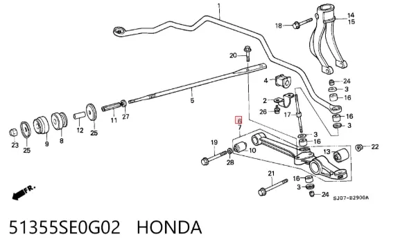 Важіль передньої підвіски нижній, правий 51355SE0G02 Honda