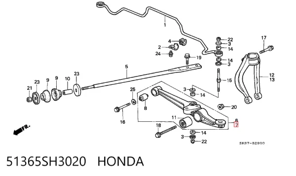 Важіль передньої підвіски нижній, лівий 51365SH3020 Honda