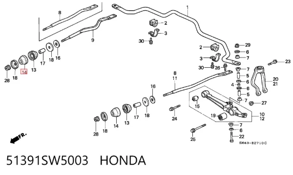 Втулка передньої радіальної тяги, передня 51391SW5003 Honda