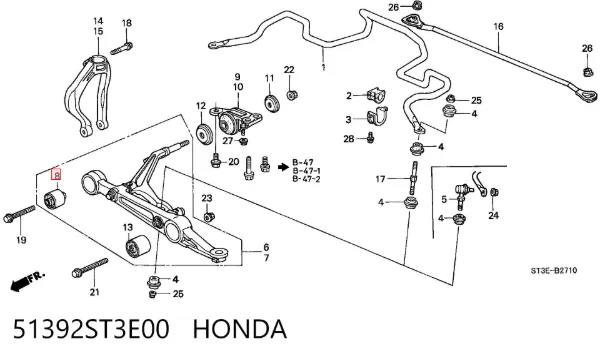 Сайлентблок переднього важеля 51392ST3E00 Honda