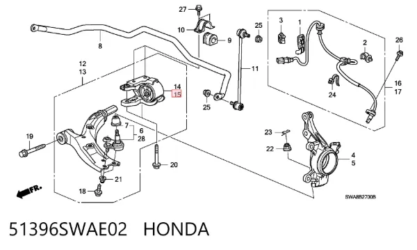 Сайлентблок переднього важеля 51396SWAE02 Honda