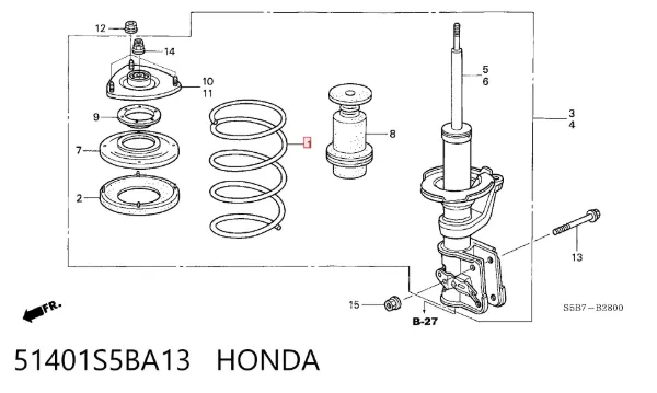 Пружина передня 51401S5BA13 Honda