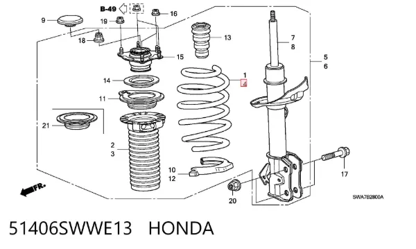 Пружина передня, ліва 51406SWWE13 Honda