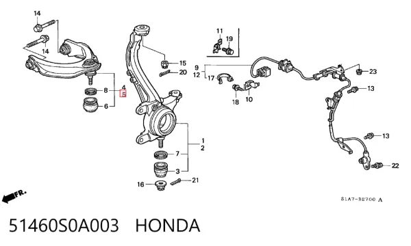 Важіль передньої підвіски верхній, лівий 51460S0A003 Honda