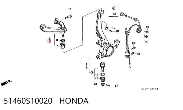 Важіль передньої підвіски верхній, лівий 51460S10020 Honda