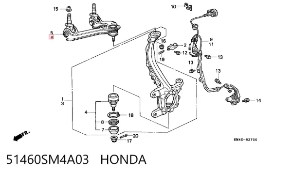 Важіль передньої підвіски верхній, лівий 51460SM4A03 Honda