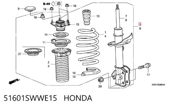 Амортизатор передній, правий 51601SWWE15 Honda