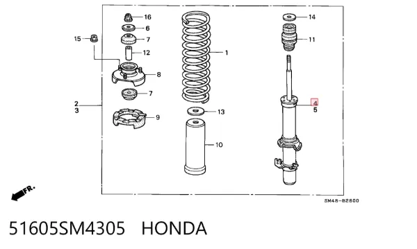 Амортизатор передній, правий 51605SM4305 Honda
