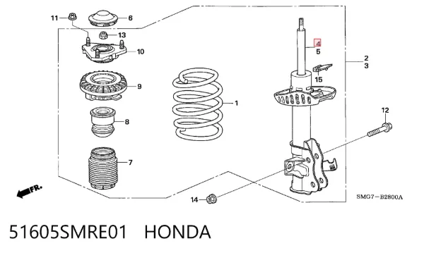 Амортизатор передній, правий 51605SMRE01 Honda