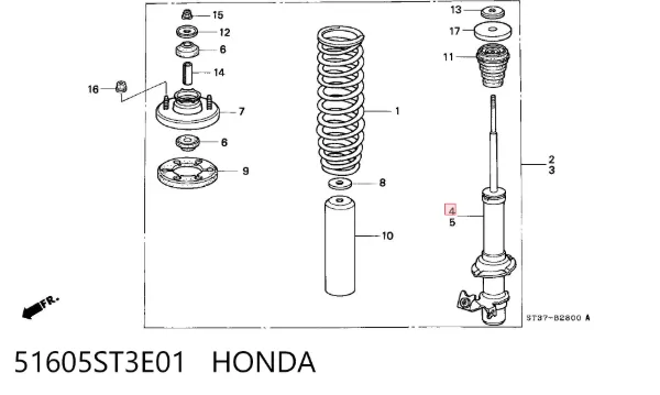 Амортизатор передній, правий 51605ST3E01 Honda