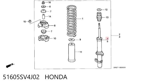 Амортизатор передній, правий 51605SV4J02 Honda