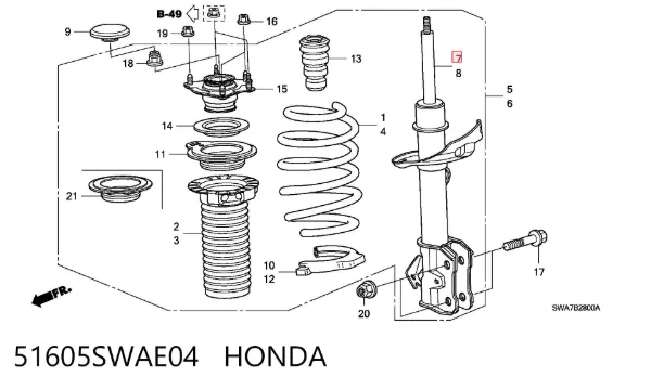 Амортизатор передній, правий 51605SWAE04 Honda