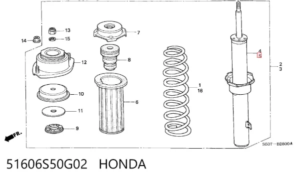 Амортизатора передній лівий 51606S50G02 Honda