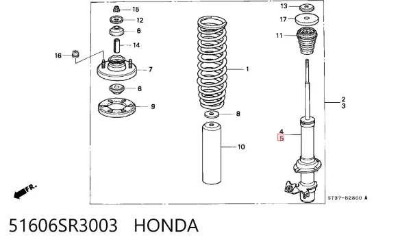 Амортизатора передній лівий 51606SR3003 Honda