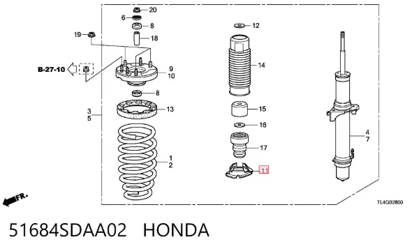 Проставка (гумове кільце) пружини передньої, нижня 51684SDAA02 Honda