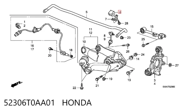 Втулка стабілізатора заднього 52306T0AA01 Honda