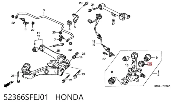 Сайлентблок цапфи задньої 52366SFEJ01 Honda