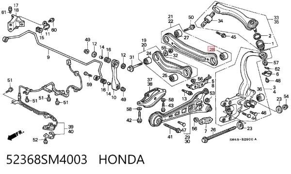 Сайлентблок заднього поперечного важеля, зовнішній 52368SM4003 Honda