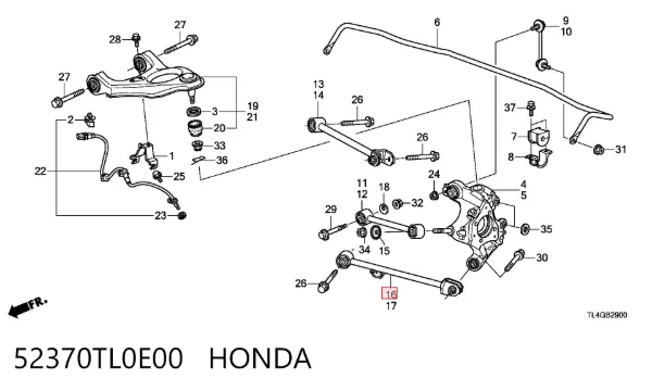 Важіль задньої підвіски нижній, правий 52370TL0E00 Honda