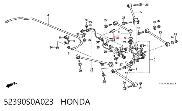 Важіль задньої підвіски верхній, лівий/правий 52390S0A023 Honda