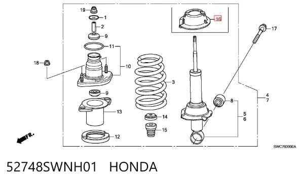 Проставка (гумове кільце) пружини задньої, нижня 52748SWNH01 Honda
