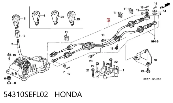 Трос перемикання передач 54310SEFL02 Honda