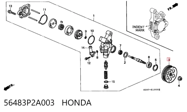 Шків насосу гідропідсилювача керма (ГПК) 56483P2A003 Honda